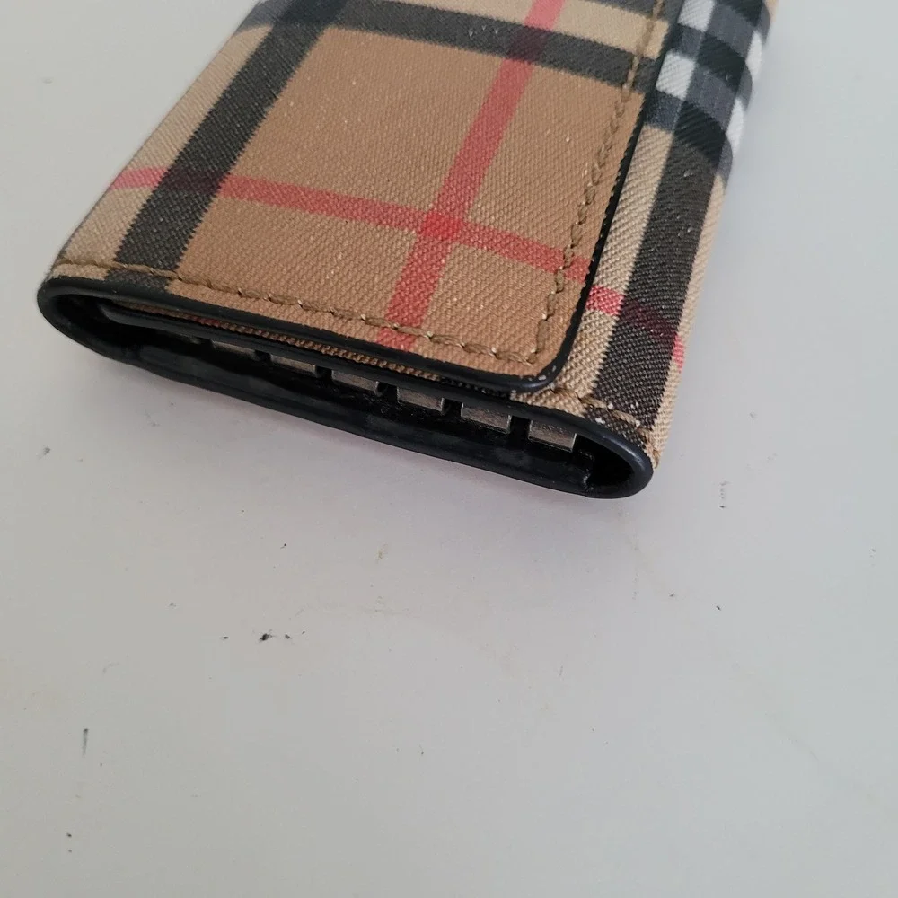 Burberry Nova Check Canvas 6 Key Holder Case Wallet Tan Black Silver Tone